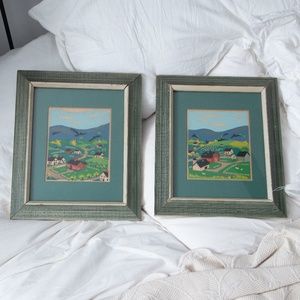Vintage Olah Silk Screen Prints Farm Scene